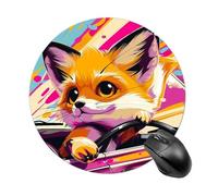 Little Fox in The Car Mouse Pad, 7.8 Inch Portable Round Mouse Mat with Non-Slip Rubber Base & Smooth Surface, Waterproof Mousepad for Gaming Office & Home