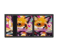 Little Fox in The Car Slim Rfid Blocking Trifold Wallet for Men Minimalist Front Zipper Pocket 8 Card Slots 1 Id Window & Key Hook Lightweight Credit Card Holder for Work Traveling