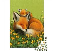 Little Fox Sleeping on Mother's Back, Open Field Jigsaw Puzzles for Adults And Kids. 1000 Pieces Whimsical Challenge Toy Educational Game Home Decor 38x26cm/1000pcs