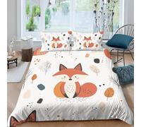 Little Fox Super King Size Duvet Cover Sets 3D Children's Illustration Bedding Set Soft Breathable Microfibre Single Quilt Cover 135x200 cm with Zipper and 2 Pillowcases for Teens Adults D-827