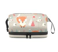 Little Fox Surrounded by Flowers Double Layer Cosmetic Bag for Women and Girls, Travel Toiletry Bag Makeup Handy Pouch Organiser Bag with Brush Compartment