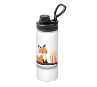 Little Fox Watching A Movie 18oz Bulk Insulated Water Bottle, Stainless Steel with Lid for Adults. Ideal for Everyday Use and Outdoor Activities