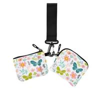 Little Fresh Safari Butterfly Floral Women's Change Wallet Card Cases Minimalist Coin Purse Change Holder with Zipper Coin Pocket for Ladies 2 Pcs case para tarjetas de credito, little fresh safari