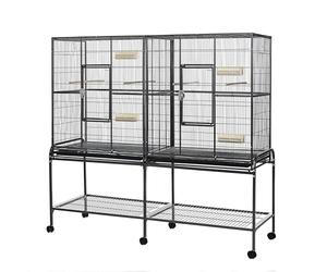 Little Friends Elegance Double Metal Large Flight Cage - Spacious Bird Aviary (165cm W x 54cm D x 158cm H), Ideal for Parrots, Finches, & Canaries - Durable Design, Stand with Wheels Included