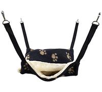 Fluffy Lined Pouch Hammock for Ferret Chinchilla Bed Toy House Black Paw Print