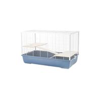 Little Friends Langham XL Rat & Hamster Cage, 100x54x61cm, Blue/White | Fits a 30cm wheel, deep base for burrowing, 1cm bar spacing, opening roof and side door, 2 shelves and 2 ramps