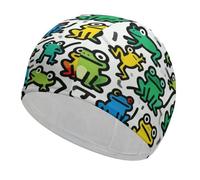 Little Frog Doodle Swim Cap High Elasticity Anti Slip Waterproof Comfortable Swim Hat Bathing Cap for Men Women