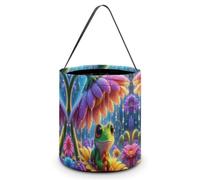 Little Frog on The Flower Candy Bags Halloween Trick Or Treat Bucket | Portable Collapsible Halloween Treat Bag, Durable Handle, Reusable Gift Bag Candy Bucket for Halloween Party, Wedding Favor