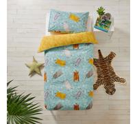 furn. Wild Friends Duvet Cover Set - Reversible Exotic Animal Easy Care Childrens Bedding (Teal - Single - 137x200cm)