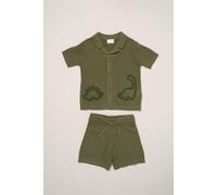 Little Gent Boy's Dinosaur Embroidered True Knit Stripe Shirt & Shorts in Green | Size: 12-18 m Little Gent Green 12-18 m