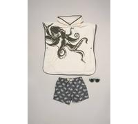 Little Gent Boy's Octopus Towelling Poncho, Swim Shorts & Sunglasses Set in Dark Green | Size: 4 Years Little Gent Dark Green 4 Years