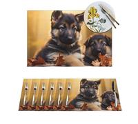 Little German Shepherd Dog Placemats Set of Non Slip Heat Resistant Woven Place Mats for Kitchen Table Decoration Indoor Outdoor Washable Dining Table Mats for Dinner Party