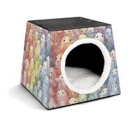 Little Ghost Rainbow Cat Bed for Indoor Cats - Foldable Cat & Dog House with Removable Cozy Cushion, Waterproof Oxford Washable Pet House for Small Pets 13.8" X 13.8" X 11.8"