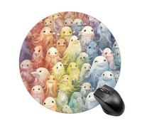 Little Ghost Rainbow Mouse Pad, 7.8 Inch Portable Round Mouse Mat with Non-Slip Rubber Base & Smooth Surface, Waterproof Mousepad for Gaming Office & Home