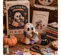 Little Ghost’s Cozy Halloween DIY Patchwork Kit, 2026 New Cute Ghost Plush Sewing Craft Kit with Pre-Cut Fabrice,Stuffing & Accessories, Handmade Halloween Decor Project for Beginners，A