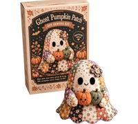 Little Ghost’s Cozy Halloween DIY Patchwork Kit, Cute Ghost Plush Sewing Craft Kit with Pre-Cut Cotton Fabrics,Patterns & Accessories, Handmade Halloween Decor Project for Beginners (#C)