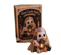 Little Ghost’s Cozy Halloween DIY Patchwork Kit, Retro Cute Ghost Patchwork Sewing Craft Kit with Pre-Cut Fabric Stuffing & Accessories Gift for Adults & Craft Lovers (Ghost Candle Night)