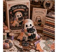 Little Ghost's Cozy Halloween DIY Patchwork Kit, Retro Cute Ghost Plush Sewing Craft Kit with Pre-Cut Fabric, Patterns & Accessories, for a Unique Cotton, Handmadehalloween Decor for Beginners (#C)