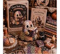 Little Ghost's Cozy Halloween DIY Patchwork Kit, Retro Cute Ghost Plush Sewing Craft Kit with Pre-Cut Fabric, Patterns & Accessories, for a Unique Cotton, Handmadehalloween Decor for Beginners (#D)