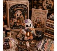 Little Ghost's Cozy Halloween DIY Patchwork Kit, Retro Cute Ghost Plush Sewing Craft Kit with Pre-Cut Fabric, Patterns & Accessories, for a Unique Cotton, Handmadehalloween Decor for Beginners (#G)
