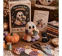 Little Ghost's Cozy Halloween DIY Patchwork Kit, Retro Cute Ghost Plush Sewing Craft Kit with Pre-Cut Fabric, Patterns & Accessories, for a Unique Cotton, Handmadehalloween Decor for Beginners (#A)