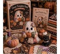 Little Ghost's Cozy Halloween DIY Patchwork Kit, Retro Cute Ghost Plush Sewing Craft Kit with Pre-Cut Fabric, Patterns & Accessories, for a Unique Cotton, Handmadehalloween Decor for Beginners (#F)
