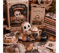 Little Ghost's Cozy Halloween DIY Patchwork Kit, Retro Cute Ghost Plush Sewing Craft Kit with Pre-Cut Fabric, Patterns & Accessories, for a Unique Cotton, Handmadehalloween Decor for Beginners (#B)
