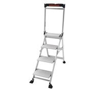 Little Giant 4 Tread Jumbo Step Stool, Top Tread Height 890mm, Aluminium, Folding Steps with Built-in Tool Tray & High Handrail