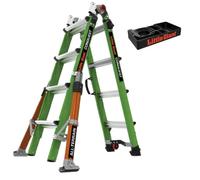 Little Giant Ladders 4 Rung Conquest All-Terrain GRP Multi-purpose Ladders, Side Mounted Stabiliser Bars, Hi-Viz Green Fibreglass GRP, EN131