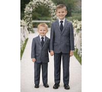 Little Giants Boy's Fine Check 5 Piece Childs Suit in Dark Grey | Size: 12-18 m Little Giants Dark Grey 12-18 m