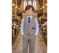 Little Giants Boy's Finn - Brown Herringbone 4 Piece Suit in Light Brown | Size: 3-6 m Little Giants Light Brown 3-6 m