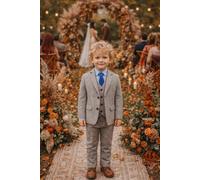 Little Giants Boy's Finn - Brown Herringbone 5 Piece Trouser Suit in Light Brown | Size: 3-6 m Little Giants Light Brown 3-6 m