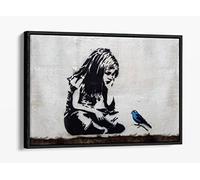 Little Girl Blue Bird Banksy Style Canvas Floater Frame Print Picture Art - Black Frame 36 inch wide x 24 inch high