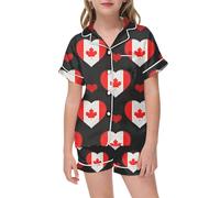 Little Girl Dress Lace Bodycon Pajamas for Girls, Canada Day Short Sleeve Button Down Top and Shorts with Pockets, Cute Canadian Flag and Leaf Print Lace Dress for Girls 4 Years, Black, 12-13 Years