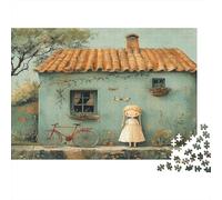Little Girl in Front of The House Jigsaw Puzzles Red Bicycle Challenge Toy Educational Games Home Decoration for Adults& Teenager Age 14 Years Up 1000pcs (75x50cm)