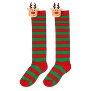 Little Girl Knee High Socks Cute Cartoon Pony Unicorn Wings Long Stockings Soft Kids Cotton Funny Socks 6-12 Years (Striped Reindeer Red Green, 6-12 Years)