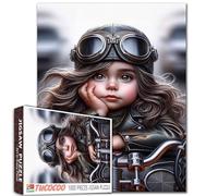 Little Girl On Motorcycle 1000 Piece Jigsaw Puzzle for Adults Students Cute Cartoon Portrait Fantasy Aesthetic Doll 20×27 Inches Full Body Design High Definition Relaxing Brain Game Home Wall Decor