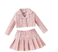Little Girl Plaid Lady Sweet Little Fragrance Thickened Suit Skirt + Hat Pajamas Girls 2t (Pink, 4 Years)