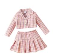 Little Girl Plaid Short Top Skirt Beret Set Sweet Fashion Lapel Sweater Pleated Skirt Suit 3 PC Thickened Skirt Hat Outfits for Girls (Pink, 10 Years)