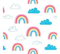 Little Girl Princess Print Fabric - 100% Cotton Poplin, 44” Wide - Royal Themed Material for Sewing, Quilting, Crafts, Floral Nature Fabric Unicorn Fantasy (Rainbows on White, Metre)