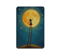 Little Girl Reaching for Moon Retro Poster Metal Tin Sign Chic Art Retro Iron Painting Bar People Cave Cafe Family Garage Poster Wall Decoration 8x12inch(20x30cm)