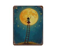 Little Girl Reaching for Moon Tin Sign Vintage Metal Pub Club Cafe Bar Home Wall Art Decoration Poster Retro 12x16inch(30x40cm)