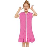Little Girl Swim Cover Up Towel Toddler Kid Hooded Swimsuit Wraps Zip Up Bathing Suit Robe Beach Cover up Dresses Terry Cloth Bathrobe Toddler Girl Bikini Coverup (Hot Pink, 6-7 Years)