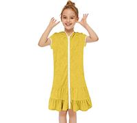 Little Girl Swim Cover Up Towel Toddler Kid Hooded Swimsuit Wraps Zip Up Bathing Suit Robe Beach Cover up Dresses Terry Cloth Bathrobe Toddler Girl Bikini Coverup (Yellow, 10-11 Years)