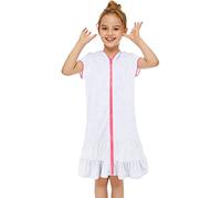 Little Girl Swim Cover Up Towel Toddler Kid Hooded Swimsuit Wraps Zip Up Bathing Suit Robe Beach Cover up Dresses Terry Cloth Bathrobe Toddler Girl Bikini Coverup (White, 4-5 Years)