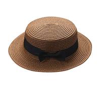 Little Girls Bowknot Straw Sun Hat Summer Beach Cap Foldable Visor Floppy Hats Wide Brim with Bowknot,Cute Foldable Breathable Flat Top Beach Hats Coffee