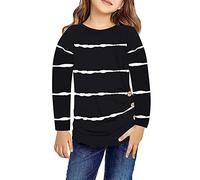 Little Girls Casual Long Sleeve T Shirts Crewneck Tunic Tops Kids Button Striped Tee Blouses Autumn Clothes Crop Top Dance Girls Black
