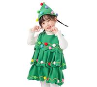 Little Girls Christmas Dress Tree Costume Sleeveless Dress And Hat Set Christmas Tree Cosplay Party Layered Dresses With Plush Ball Cake Smash Xmas Dresses