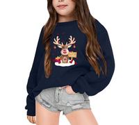 Little Girls Christmas Jumper Sweatshirt, Christmas Jumper for Teenage Girls Reindeer Sweatshirt Xmas Santa Claus Snowman Pullover Long Sleeves Loose Cute Cartoon Casual Sports