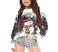 Little Girls Christmas Jumper Sweatshirt, Christmas Jumper Kids Girls Reindeer Sweatshirt Xmas Santa Claus Snowman Pullover Long Sleeves Loose Cute Cartoon Casual Sports